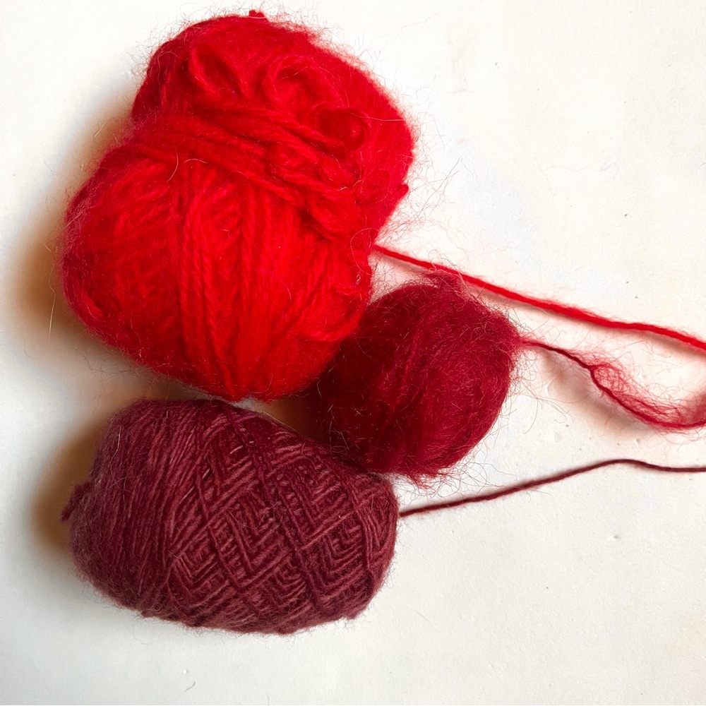 Vibrant Red Yarn Set for Fiber Arts- Wools, Soft & Fuzzy. 3 Balls
